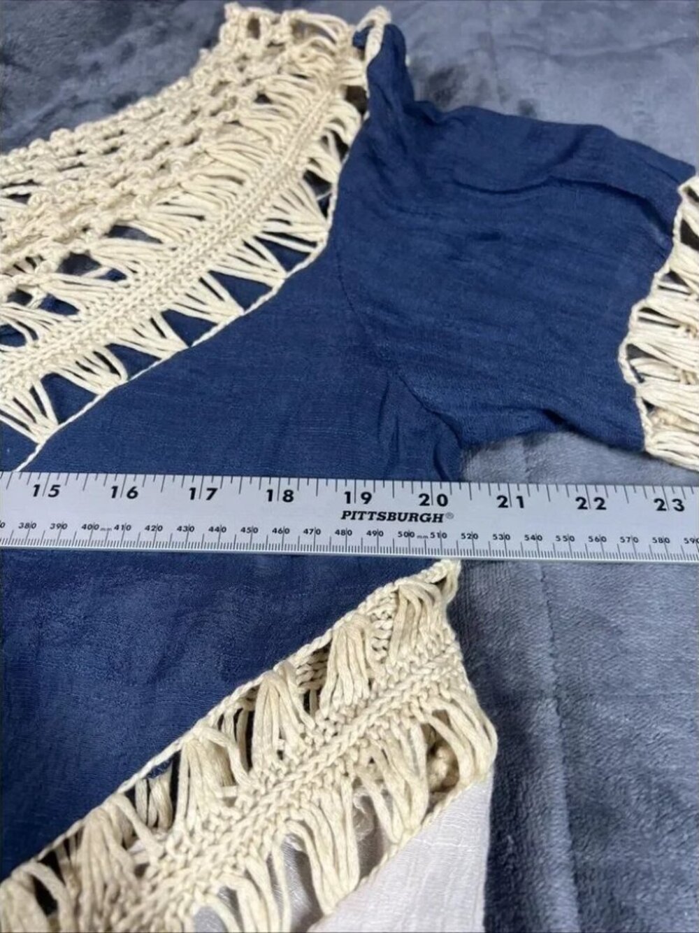 Umgee Sz S Pullover Boho Top 3/4 Sleeves Crochet Blue Tie Dye EUC! - Picture 6 of 10